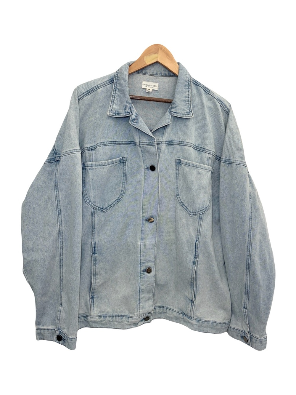 Chic Soul Light Blue Oversized Jean Jacket Size 3X Plus Size Denim Jacket